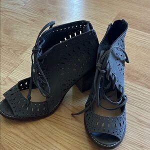 Cato Grey Lace-Up Heeled booties